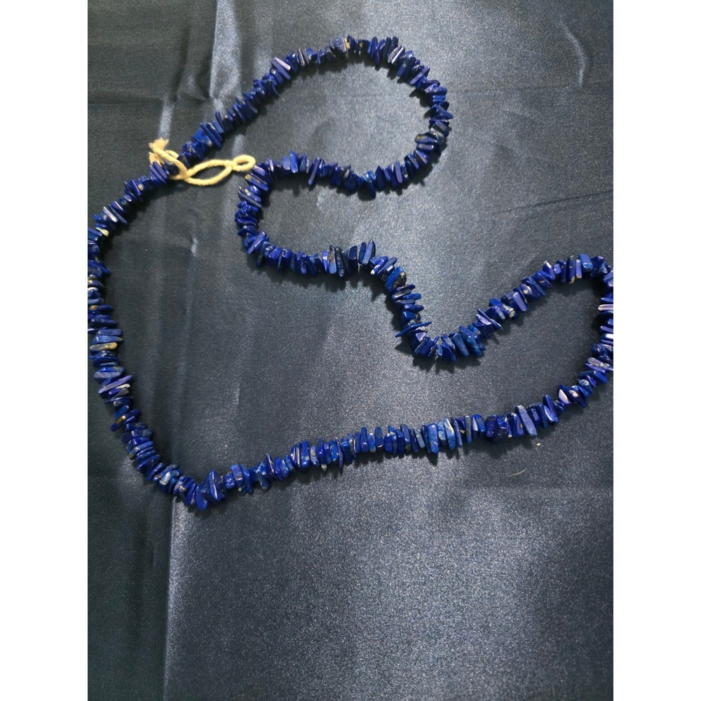 Natural Lapis Lazuli Chip Bead Necklace Deep Blue Gemstone Strand 28 Inch